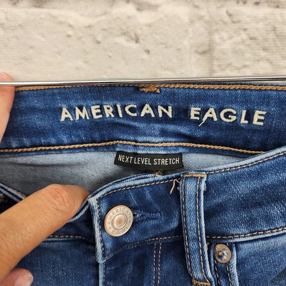 American Eagle Distressed High Rise Jegging Medium Wash Denim Flap Jeans Sz 6R - Picture 3 of 15